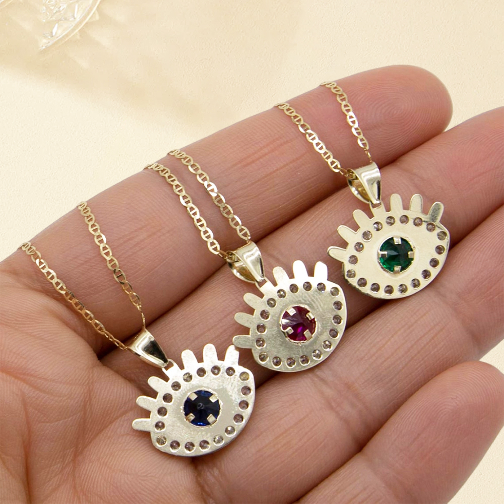 Textured Evil Eye Pendant Necklace Custom Birthstone Necklace