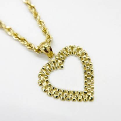 Diamond Cut Rolex Style Heart Frame Set Necklace Earrings and Ring
