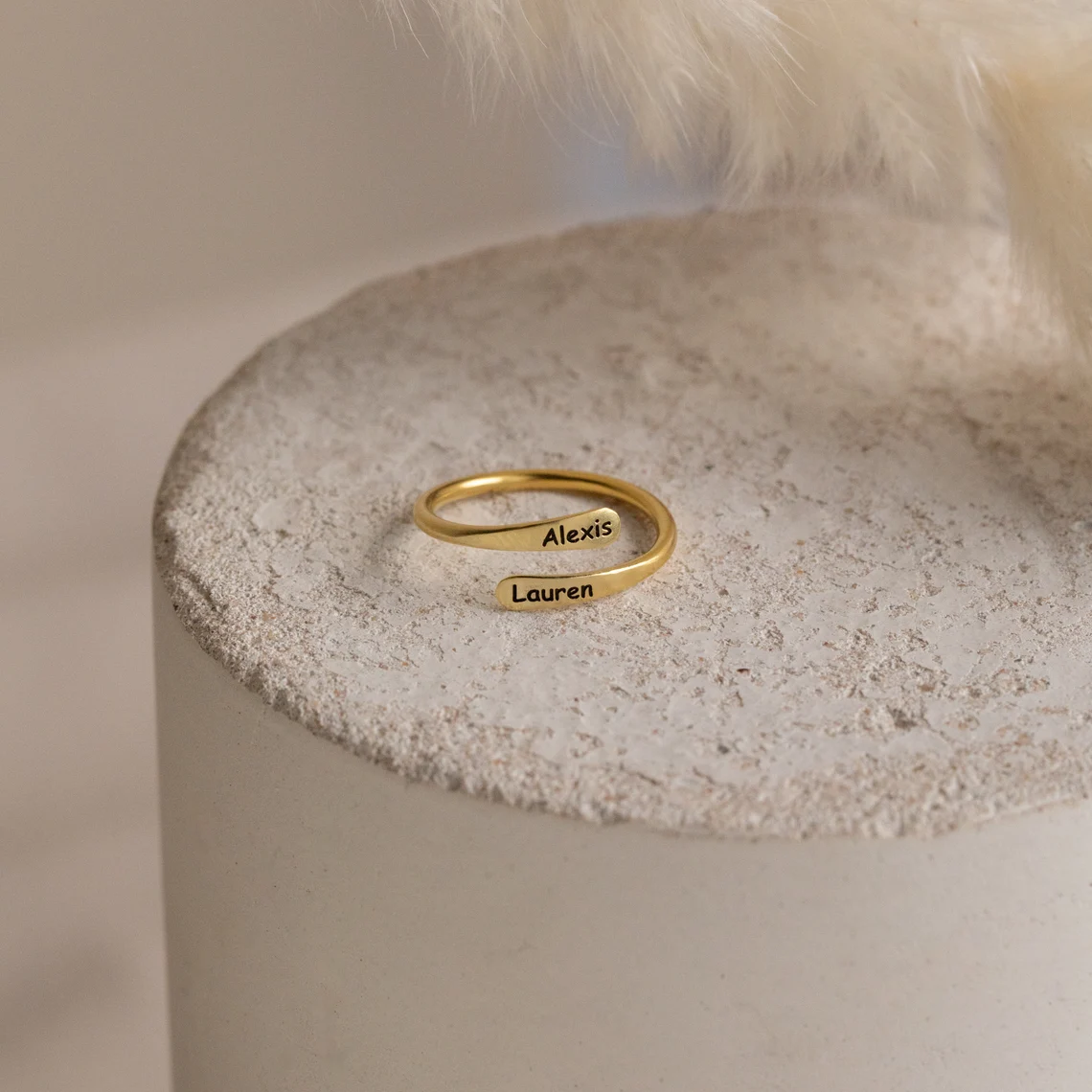 Personalized Two Couple Names Engraved Rings Gold Plated