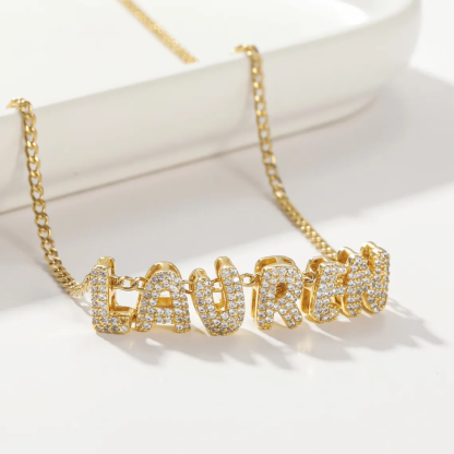 Personalized Bling Zirconia Letters Name Pendant Necklace