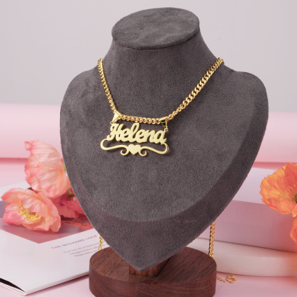 Heart Gothic Cuban Chain Personalized Custom Name Necklace