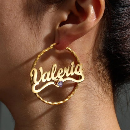 Gold Plated Personalized Nameplate with Heart Birthstone Jewelry Set 3pcs