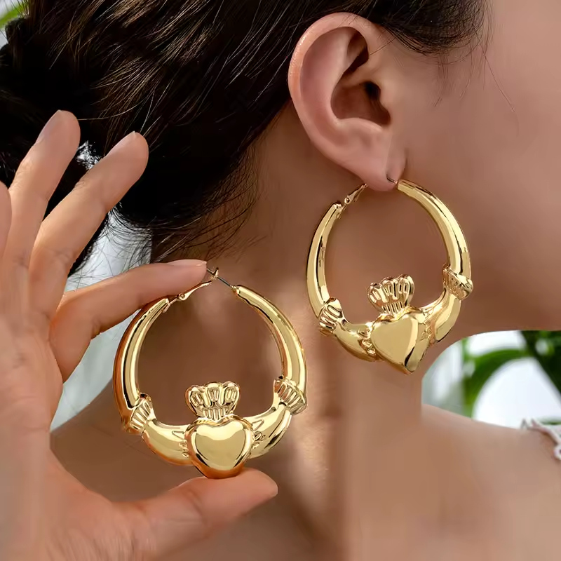 Stainless Steel Crown Hoop Earrings