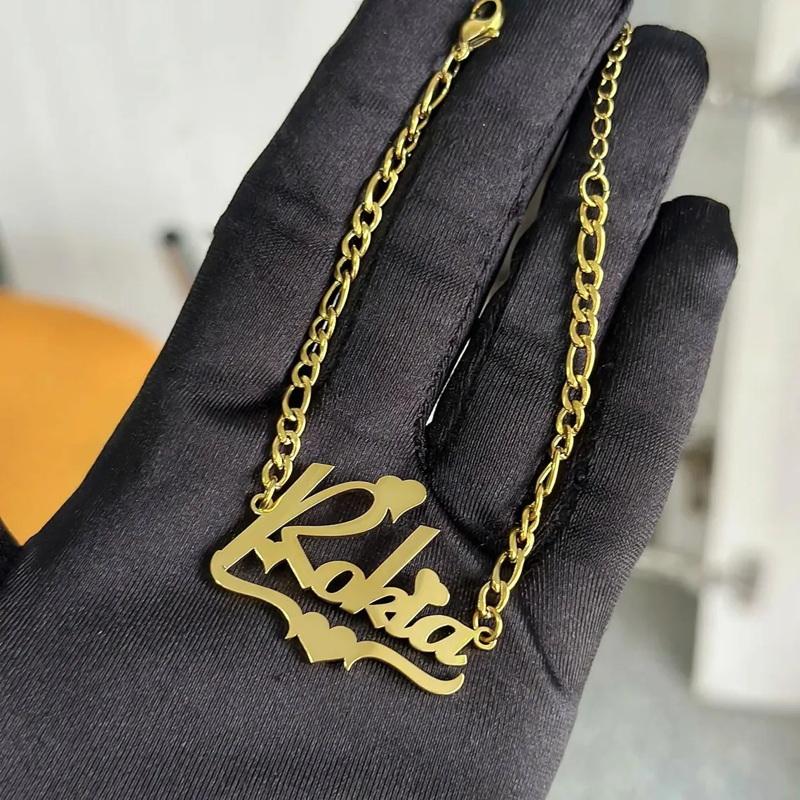 Personalized Heart Name Necklace Bracelet Twist Hoop Earrings Jewelry Set Kids Gift