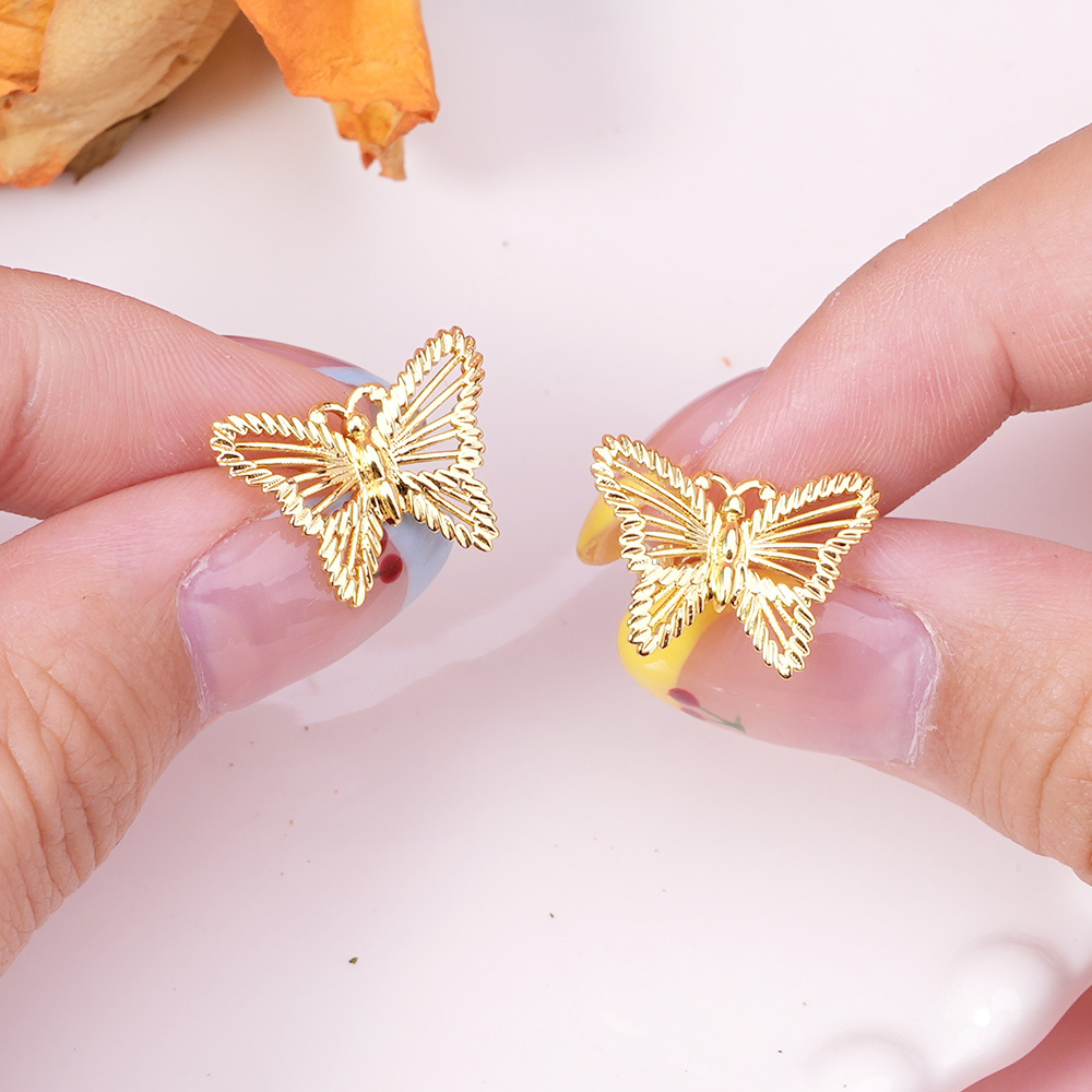 Diamond Cut Gold Plated Butterfly Stud Earrings