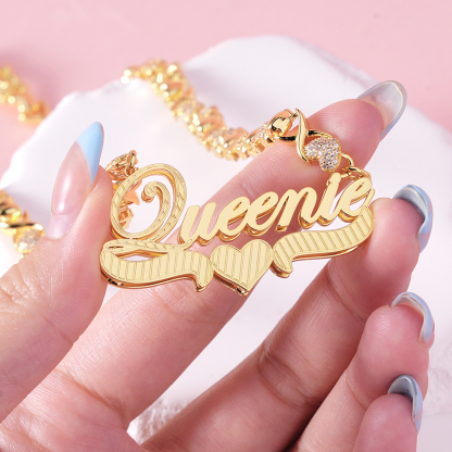 Personalized Custom Teddy XOXO Chain Double Layer Diamond Cut Heart Name Necklace
