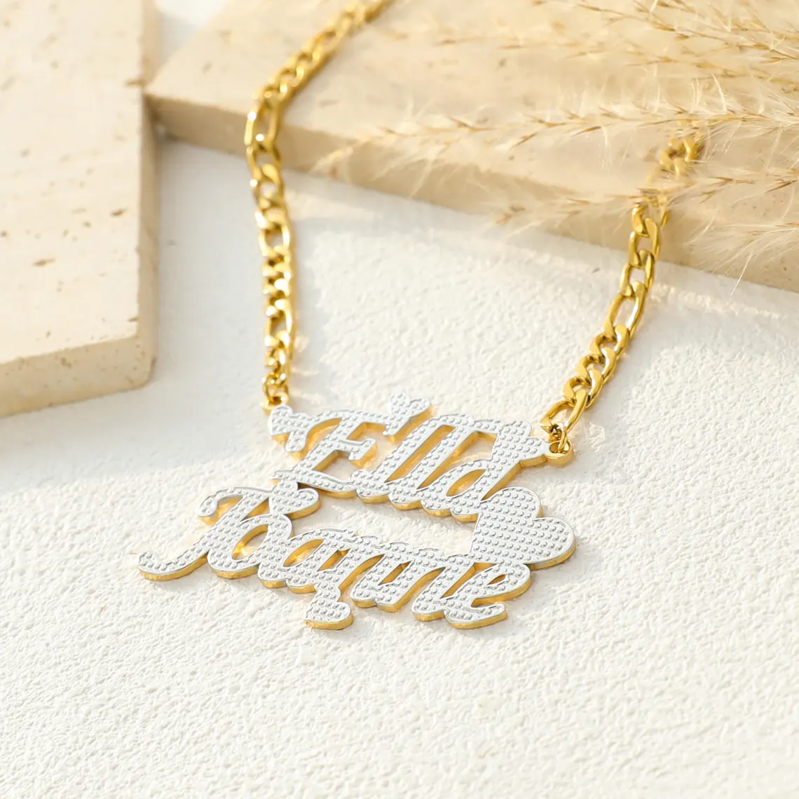 Customized Couple Two Names Necklace with Hearts