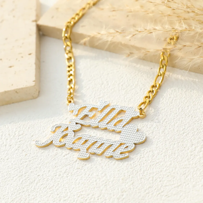 Customized Couple Two Names Necklace with Hearts