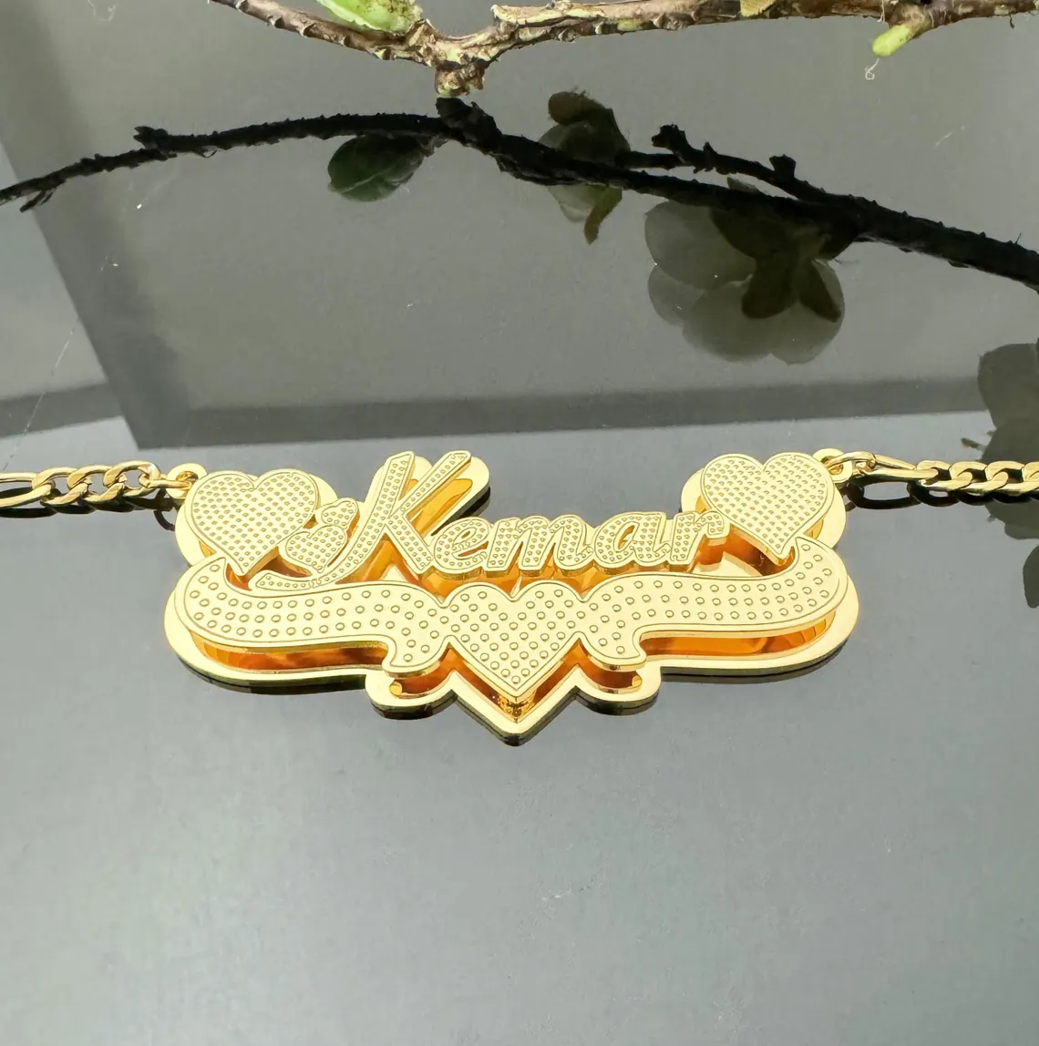 Custom Double Plated Two Heart 3D Name Necklaces
