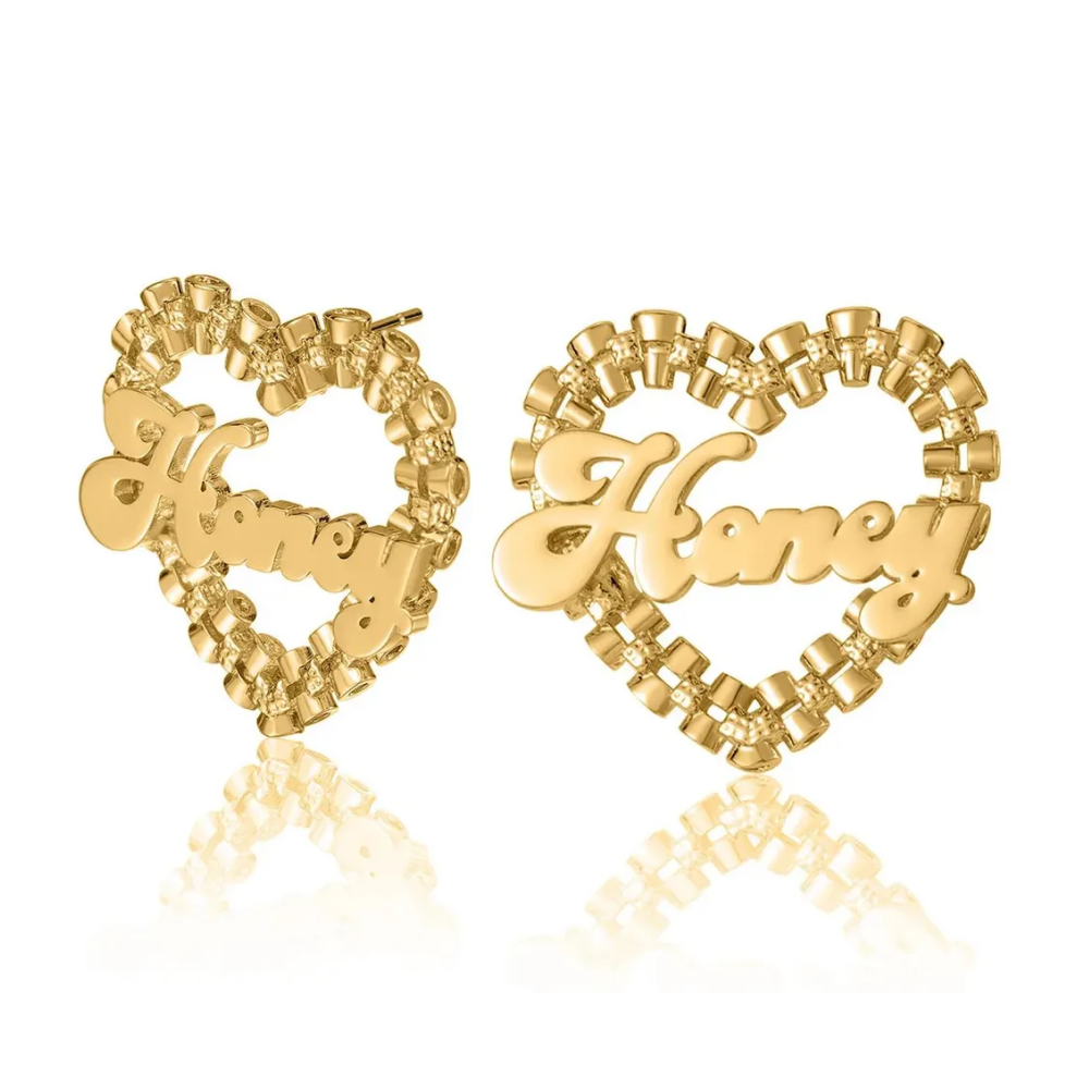 Customized Rx Heart Name Studs Earrings 