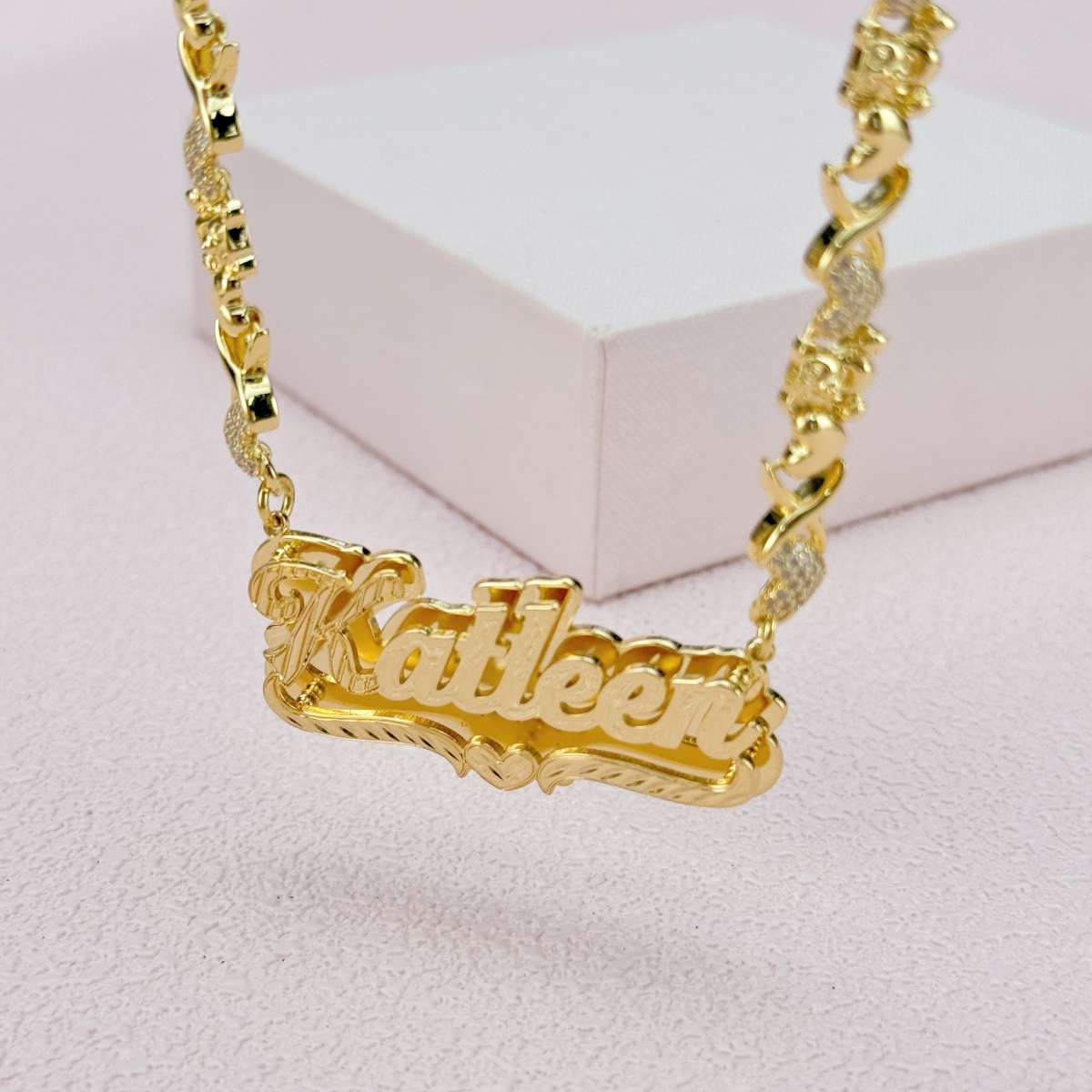 Teddy XOXO Chain Custom Double Layer Heart Nameplate Necklace