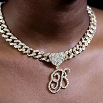 Initial Pendant Necklaces Zirconia Cuban Link Chain Necklace Custom