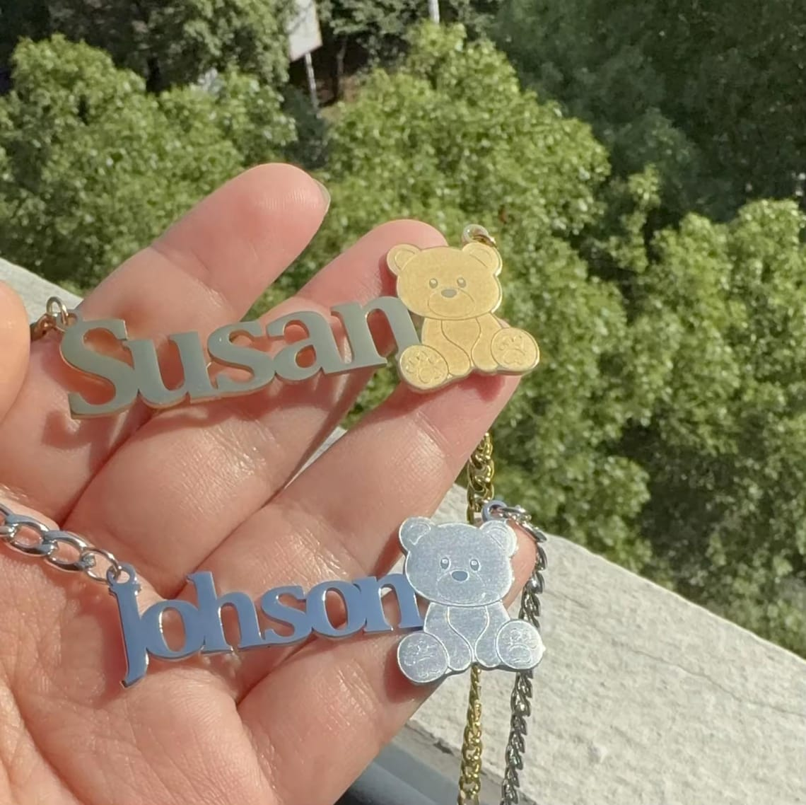 Personalized Teddy Bear Gold Plated Name Necklace