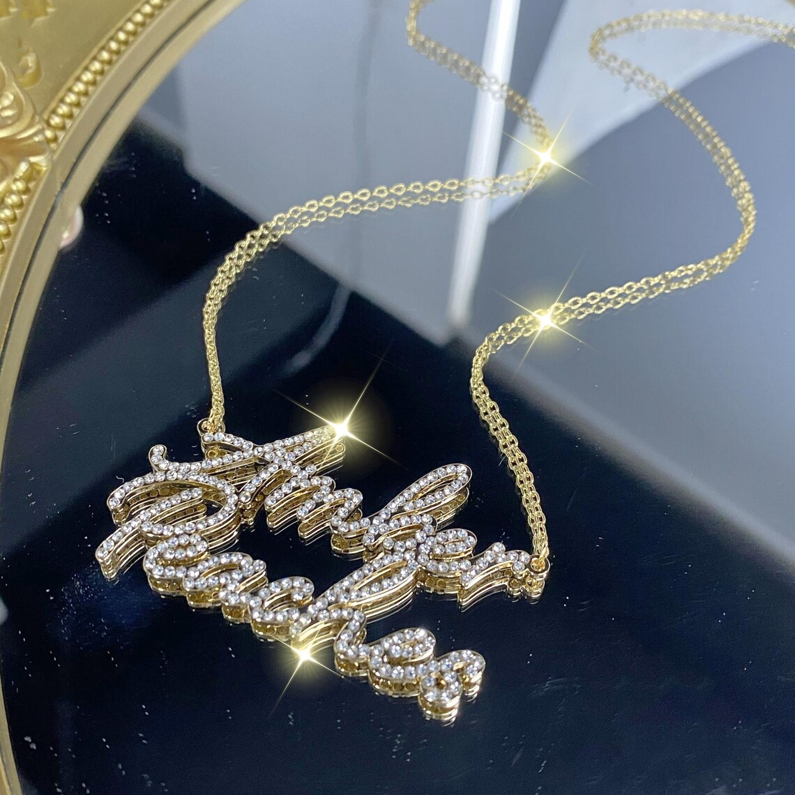 Shiny Diamond Custom Couple Names Two Names Necklace