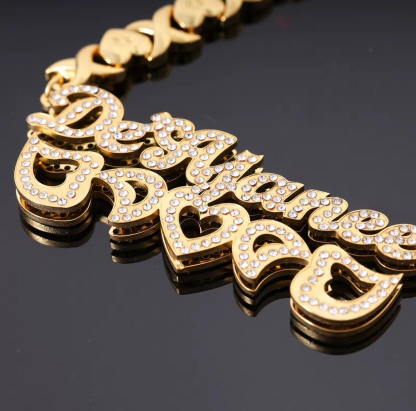 Custom Heart Xoxo Chain Double Layer Heart Name with Zircons Necklace