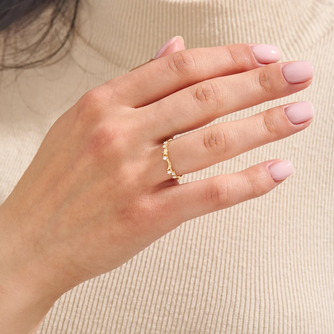 Personalized Zirconia Moon and Star Engraved Ring Name Ring