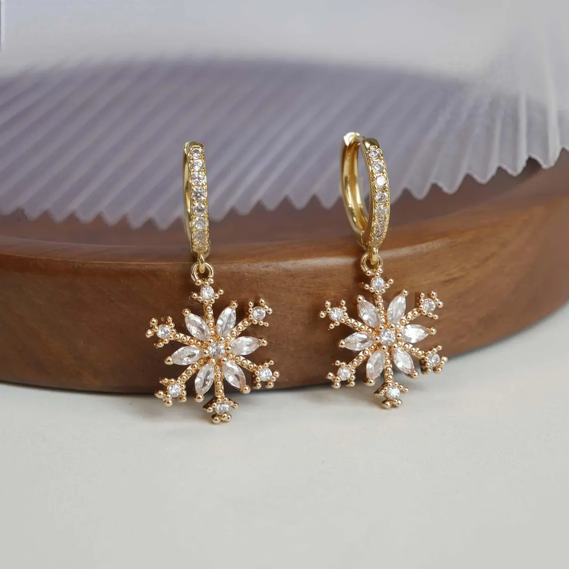 Christmas Winter Snaowflake with Zircons Huggie Earrings Dangle Earrings