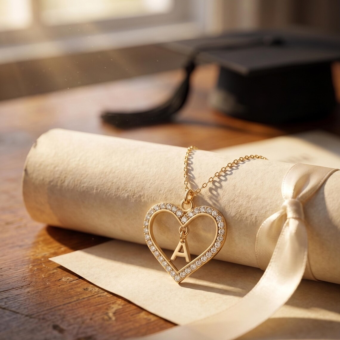 Zirconia Heart Pendant with Initial Custom Necklace Dainty Necklace