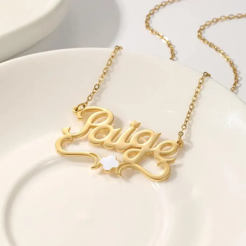 Custom Gold Plated Clover Charm Color Name Necklace