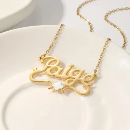 Custom Gold Plated Clover Charm Color Name Necklace