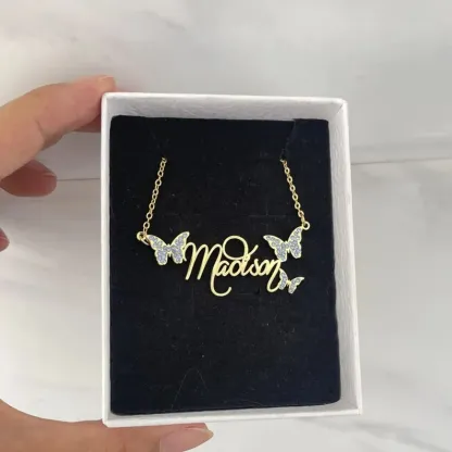Butterfly Name Necklace & Bracelet Personalized Gold Jewelry Set