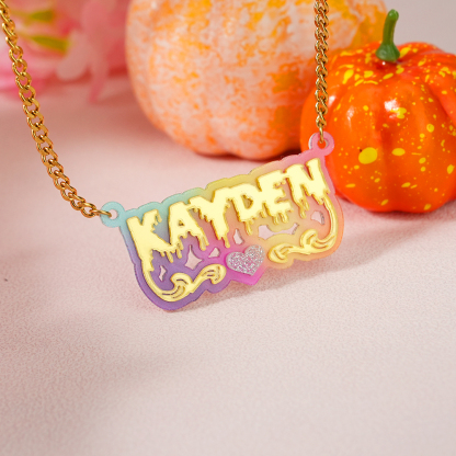 Acrylic Pink Heart Nameplate Pendant Personalized Name Necklace