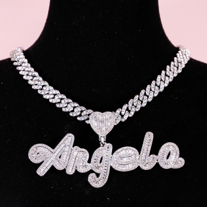 1-6 Zirconia Letters Heart Iced Out Cuban Chain Custom Necklace