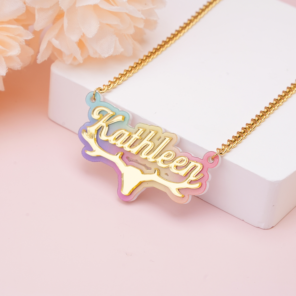 Antlers Deer Element Acrylic Personalized Name Necklace 