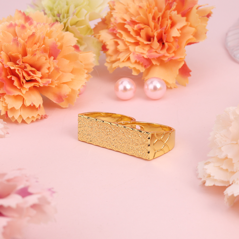 Solid Two Finger Classic Gold Plated Nugget Ring