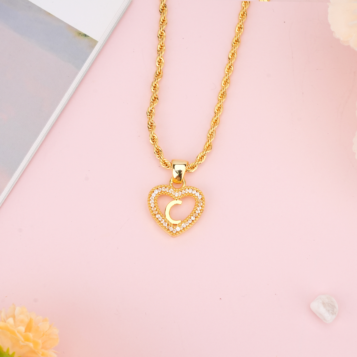 Personalized Custom Heart Zircon Initial Letter Necklace