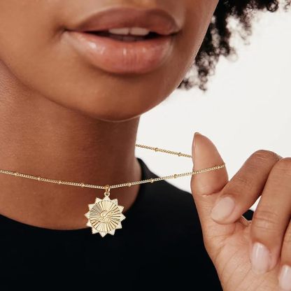 Sunburst Disc Letter Necklace Personalized Satellite Chain Initial Necklace