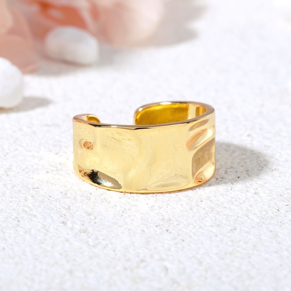 Hammered Adjustable Open Ring Gold Plated Dainty Chunky Ring