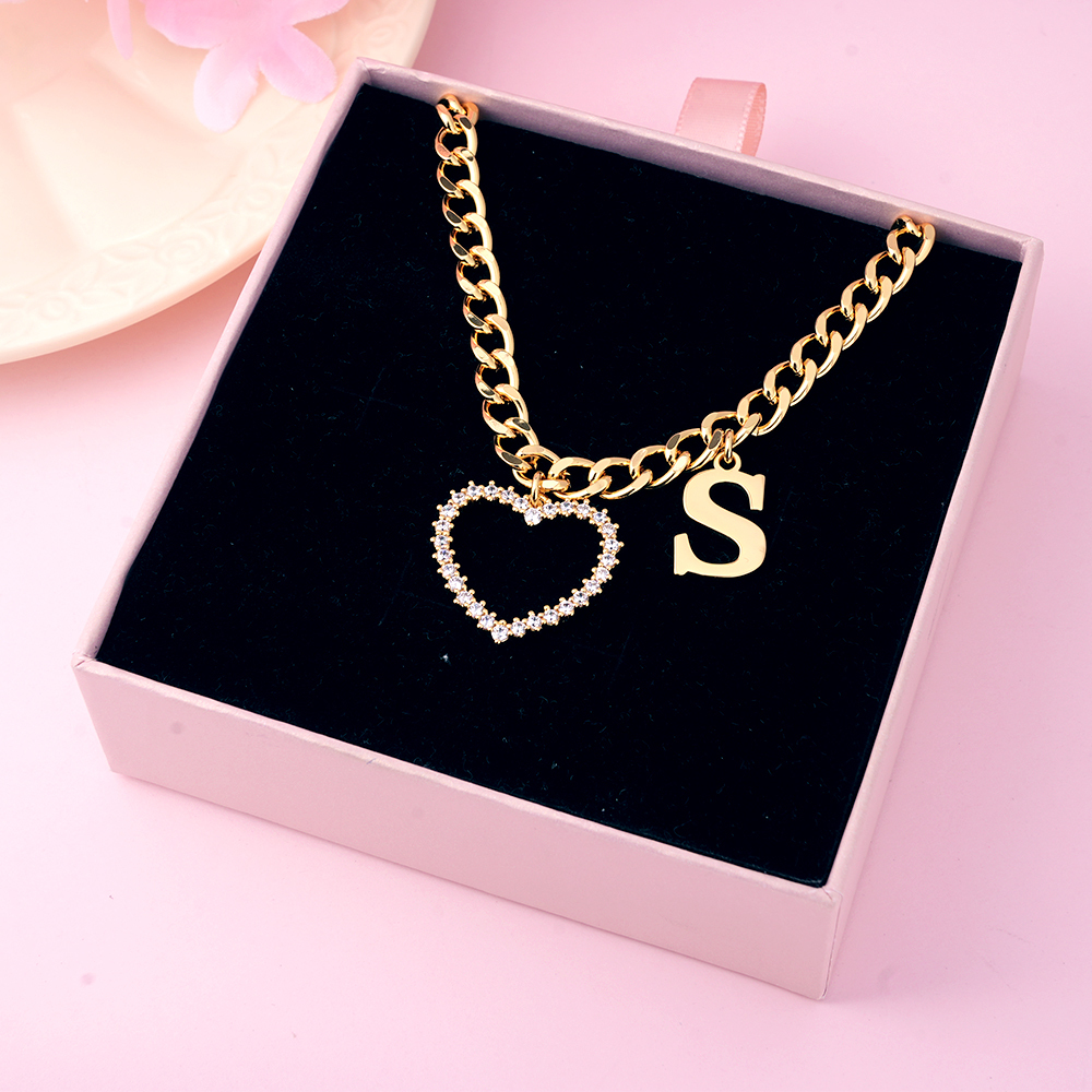 Cuban Chain Heart Pendant Custom Initial Necklace