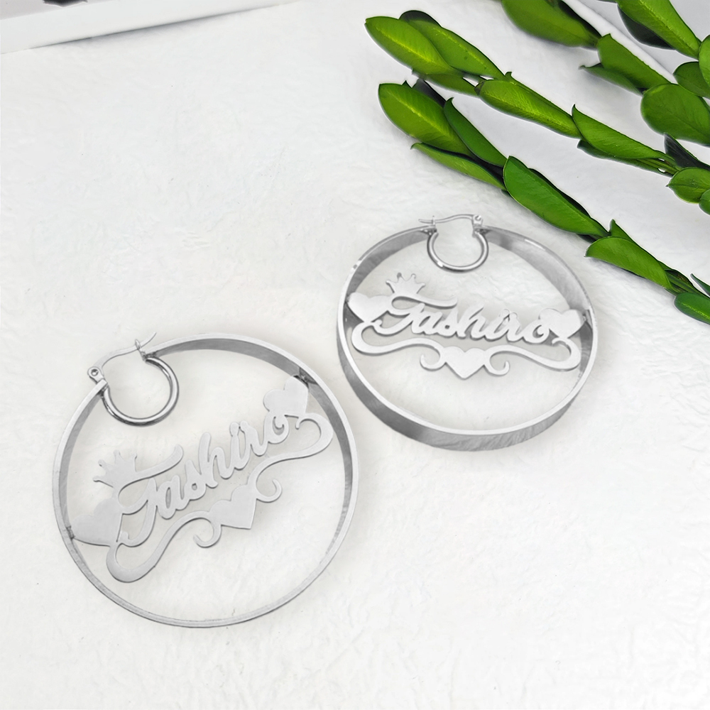 Heart Shaped Nameplated Pendant Custom Name Hoop Earrings