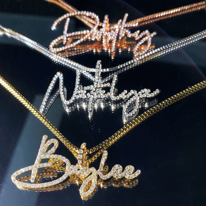 Bling Diamond Nameplate Pendant Personalized Gold Plated Name Necklace