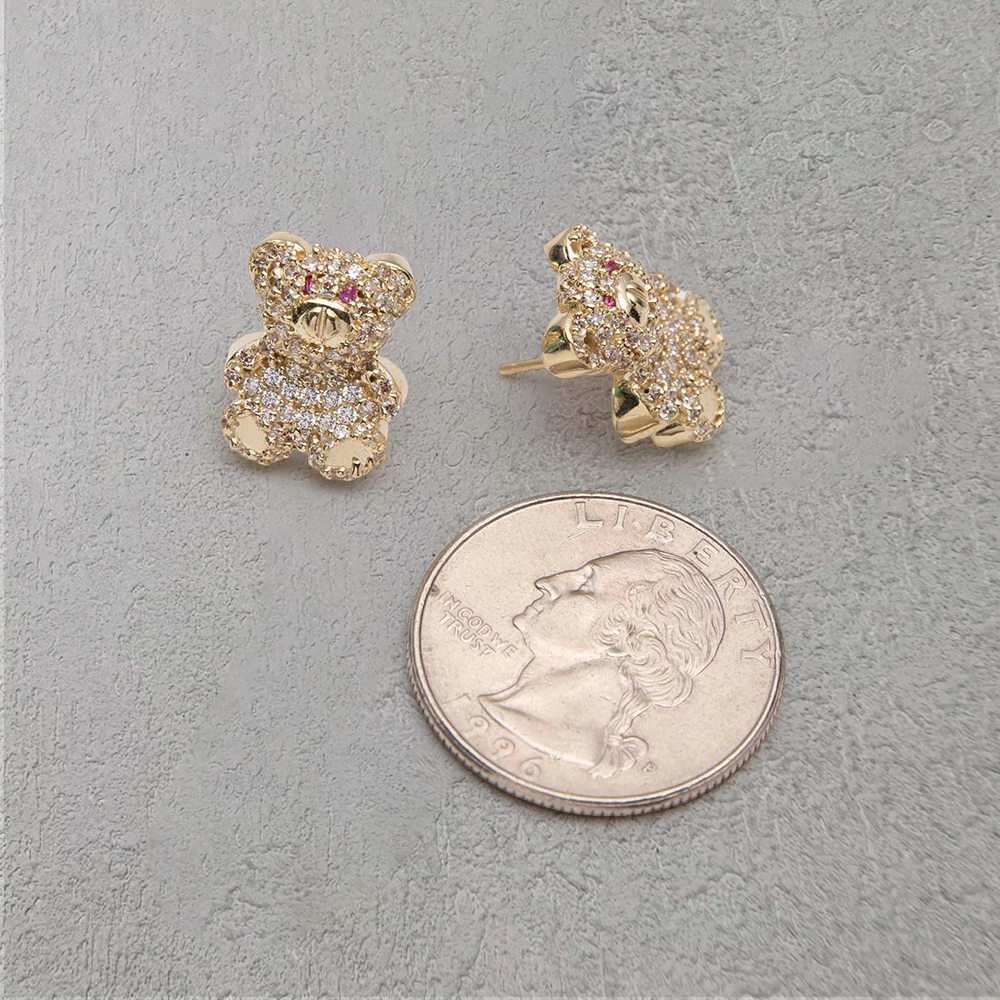 Teddy Bear Stud Earrings Gold Plated Earrings