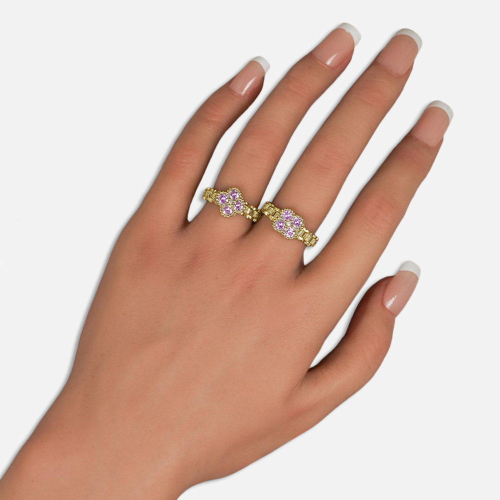 Clove Flower Ring with Beautiful Pink White Zircon