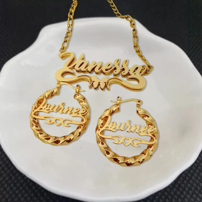 Personalized Double Plated Name Necklace With Butterfly Custom Name Earrings