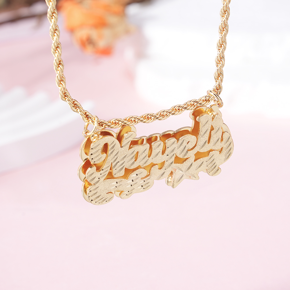 Nameplate Cut Double Layer Custom Name Necklace 