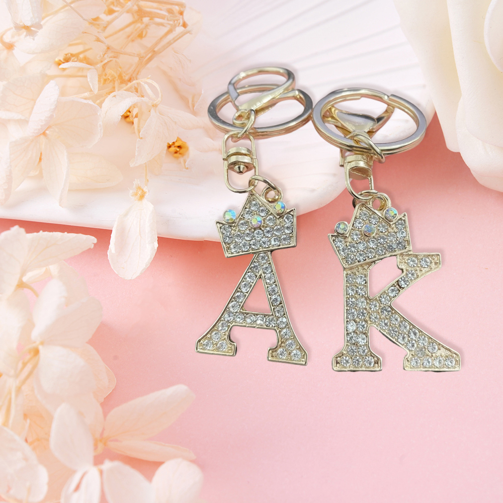 Initials Letter with Crown Keychain Girls Handbag Pendents