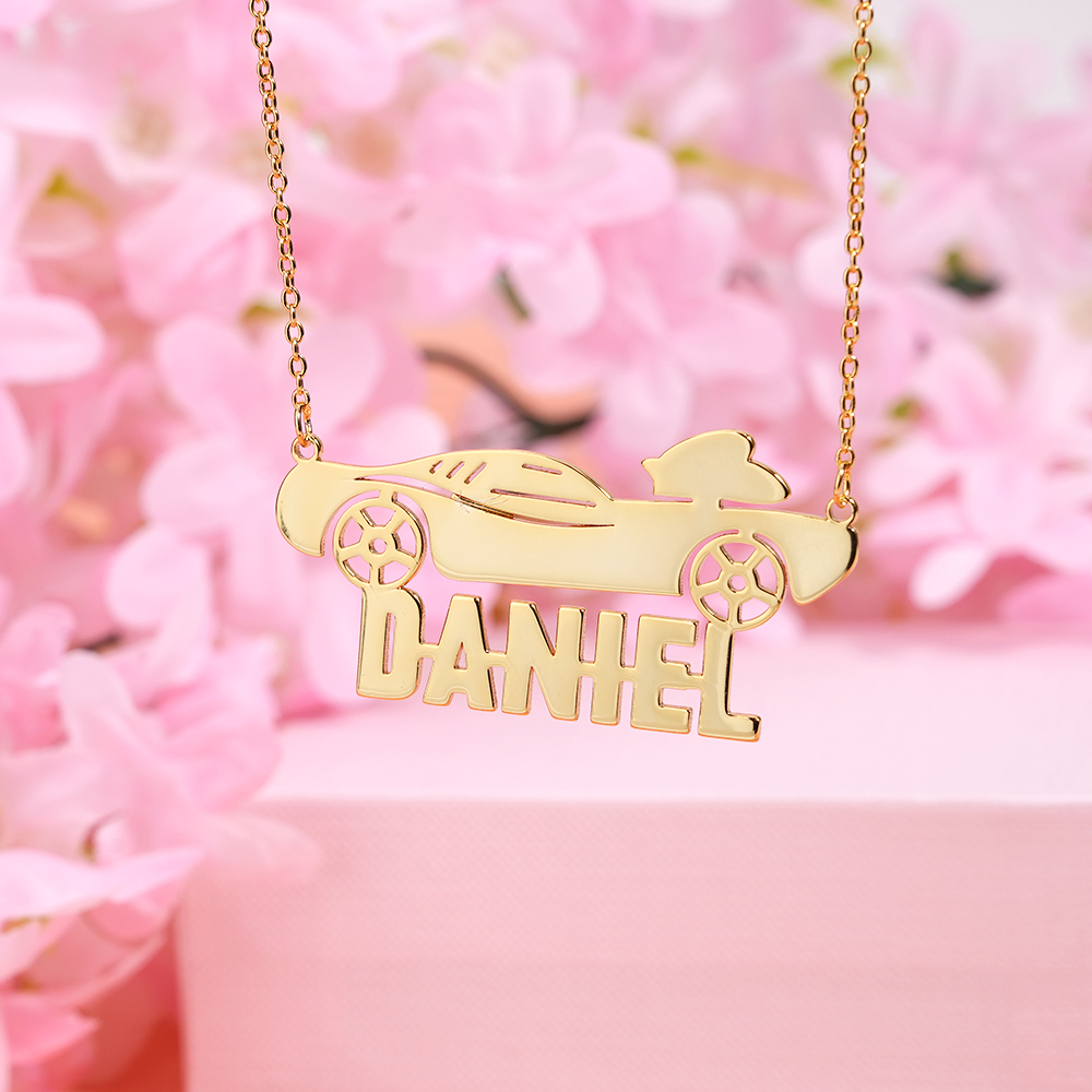 Race Car Nameplate Pendant Personalized Name Necklace Gifts For Car Love