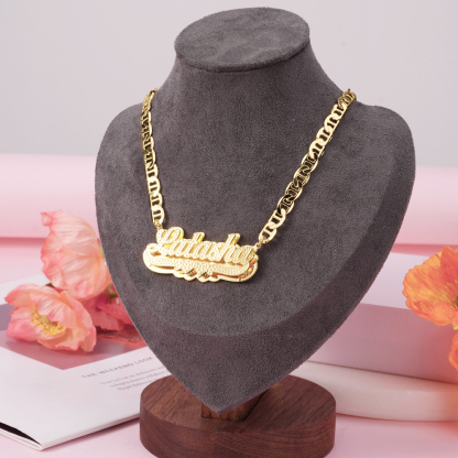 Double Layer Two Hearts Nameplated Pendant Personalized 3D Name Necklace