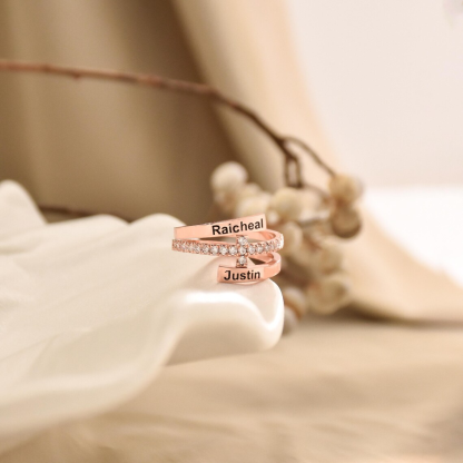 Zirconia Cross Two Names Promise Engagement Wedding Ring Couple Ring