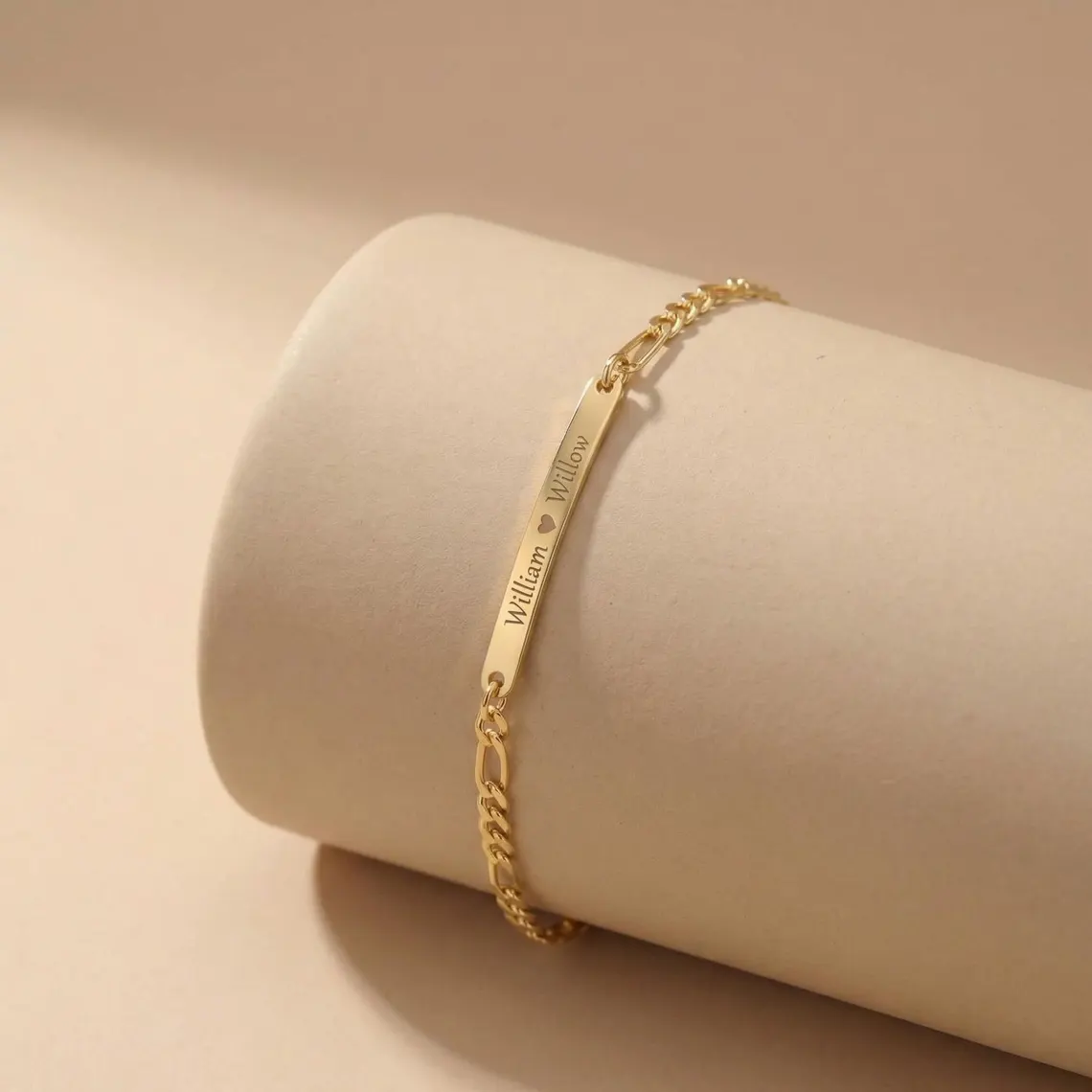 Figaro Chain Engraved Bar Couple Name Bracelet Couple Bracelet