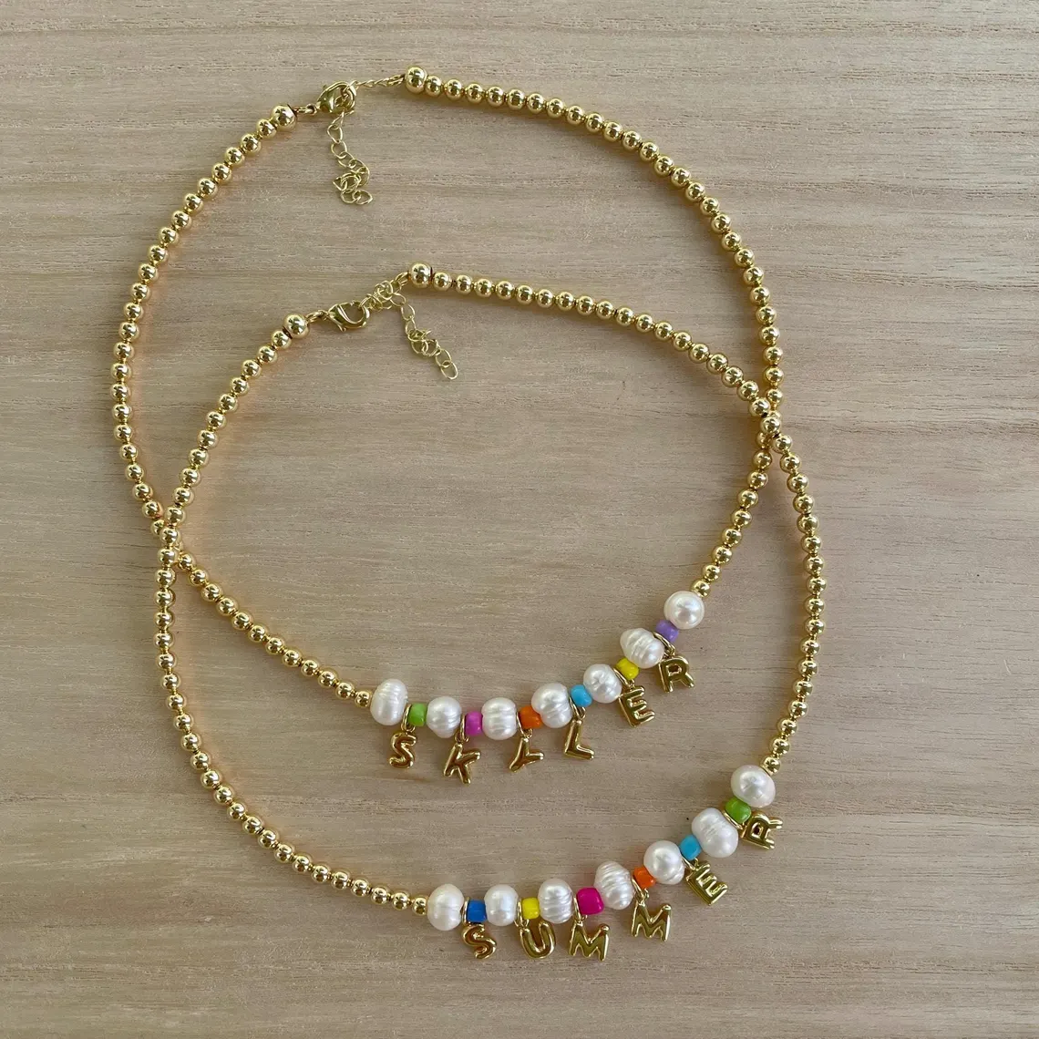 Letter Pendants Girly Pearl Beaded Necklace Personalized Name Necklace For Kids 