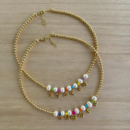 Letter Pendants Girly Pearl Beaded Necklace Personalized Name Necklace For Kids 