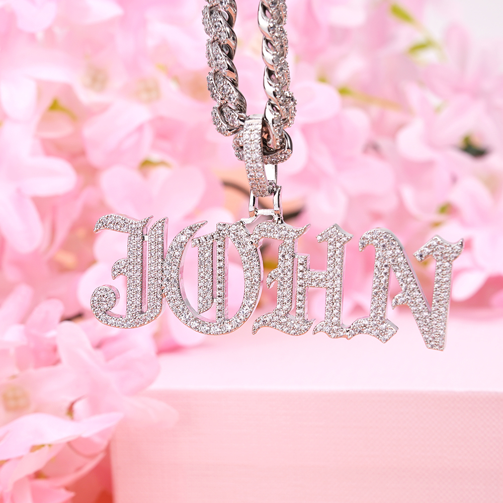Hip Hop Style Iced Out Cuban Chain 2-6 Letters Old English Custom Initial Necklace