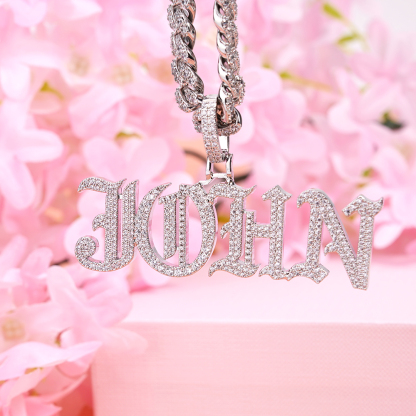 Hip Hop Style Iced Out Cuban Chain 2-6 Letters Old English Custom Initial Necklace