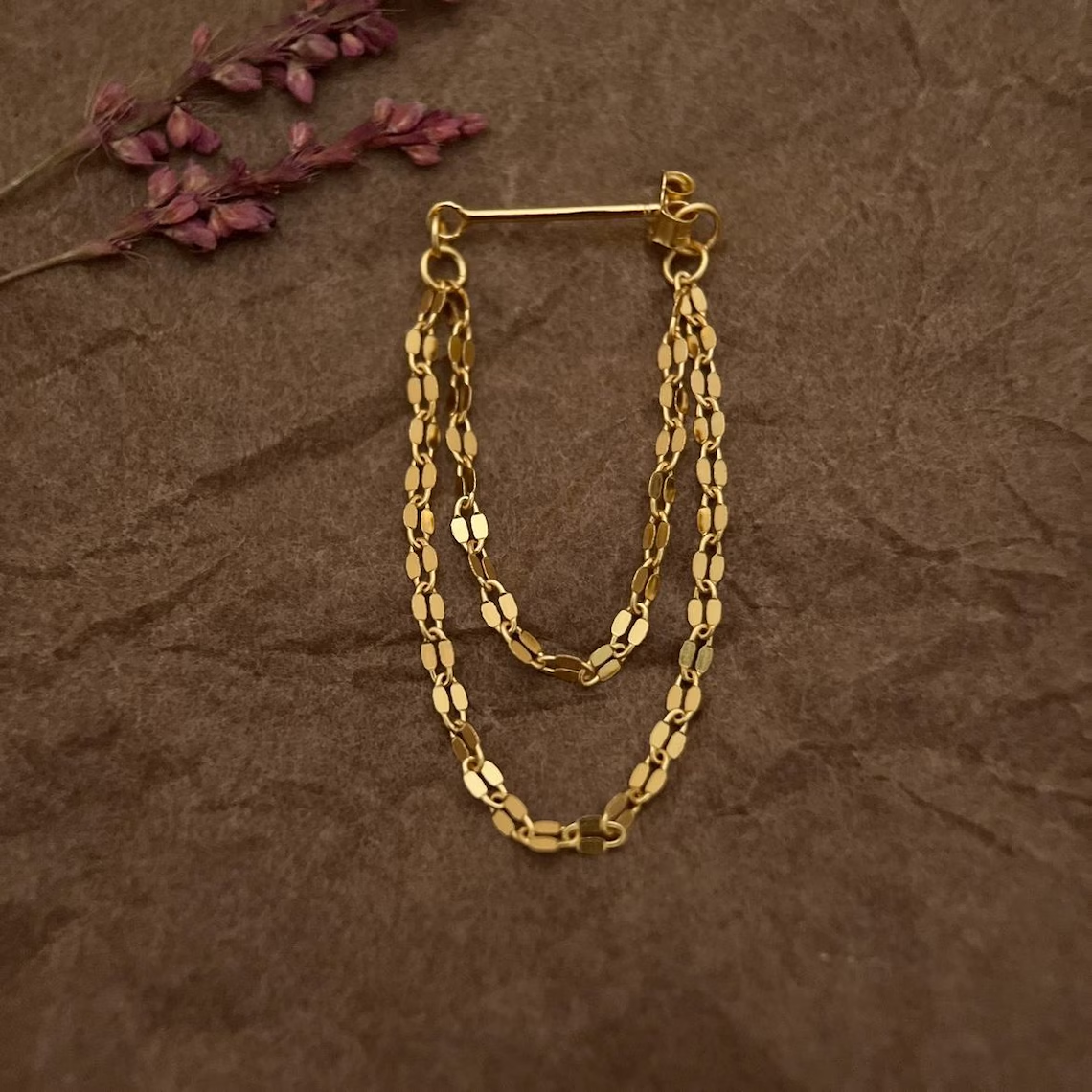 Double Chain Vermeil Sparkle Dainty Drop Chains Dangle Hoop Earrings