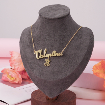 Teddy Bear Pendant Personalized Heart Name Necklace And Name Bracelet Set